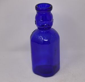 Vintage Cobalt Blue Brookefield Dohble Side Face Baby Top Glass Bottle